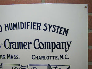 PARKS-CRAMER Co TURBO HUMIDIFIER SYSTEM Antique Porcelain Sign Made in USA Logo