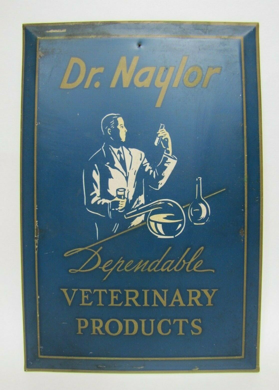 DR NAYLOR VETERINARY PRODUCTS Old Advertising Sign Tin Bevel Edge SHANK Co NY