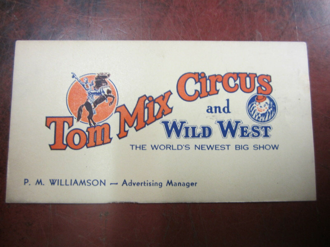 Early 1900's TOM MIX CIRCUS and WILD WEST Show Business Card - Original