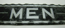 Load image into Gallery viewer, MEN Antique Reverse Glass Chip Scalloped Edge Tin Frame Advertising Sign ROG

