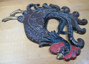Old Cast Iron ROOSTER Figural Wall Mount Plaque Ornate Farm Sign Feed Seed Store