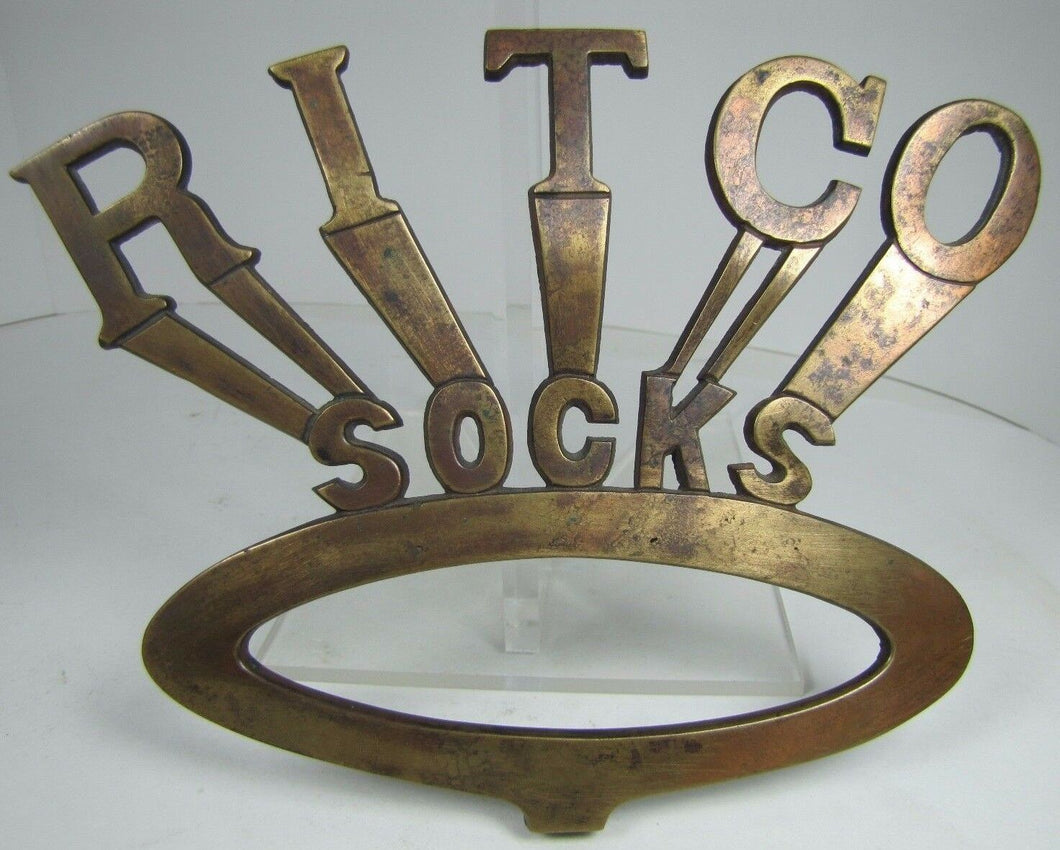 RITCO SOCKS Old Bronze Clothing Department General Store Display Sign Brass Wash