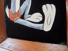 Load image into Gallery viewer, BUGS BUNNY SWAMI Flute Vintage Oil on Velvet Painting wood framed artwork
