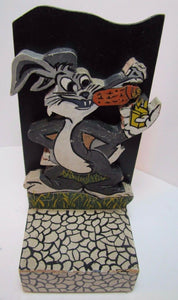 BUGS BUNNY SMOKING CARROT CIGAR Folk Art Wooden Bookend Decorative Art Statue