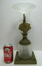 Load image into Gallery viewer, Antique 19c Vase Swan Handles Ornate Bronze Brass Crystal Glass Decorative Arts
