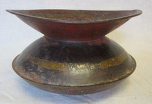 Load image into Gallery viewer, Antique 19c Metal Spittoon Decorative Arts Old Red Yellow Black Paint Patina
