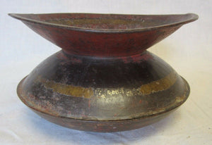 Antique 19c Metal Spittoon Decorative Arts Old Red Yellow Black Paint Patina