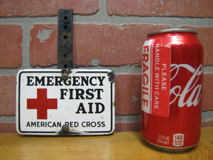Old Porcelain AMERICAN RED CROSS EMERGENCY FIRST AID Sign Plate Topper Ad