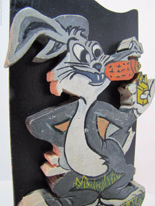 BUGS BUNNY SMOKING CARROT CIGAR Folk Art Wooden Bookend Decorative Art Statue