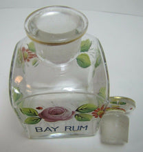 Load image into Gallery viewer, Antique BAY RUM Apothecary Drug Store Square Glass Bottle Hand Painted Jar
