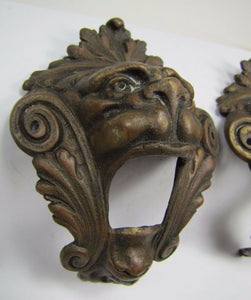Monsters Beasts Antique Figural Pair Bronze Decorative Hardware Elements