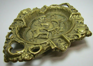 Old Horse Horseshoe Saddle Riding Crop Tray Cigar Ashtray Thick Bronze Brass