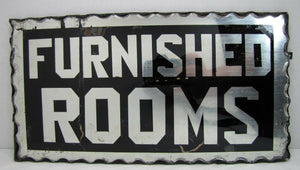 Antique Furnished Rooms Sign chip glass mirrored back ornate scalloped edge B&B