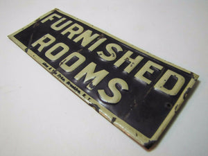 Antique FURNISHED ROOMS Sign embossed tin litho ALLEN & VAN DYKE BKN NY Salesman