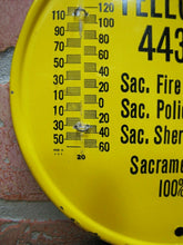 Load image into Gallery viewer, Old YELLOW CAB Ad Thermometer Sign SACRAMENTO owned 100% Union Made in USA

