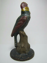 Load image into Gallery viewer, Antique Cast Iron Parrot Doorstop fabulous art statue old paint bird door stop
