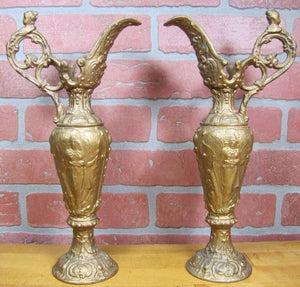 Antique Pair Decorative Arts Ewers Lovely Maidens Cherubs Art Nouveau