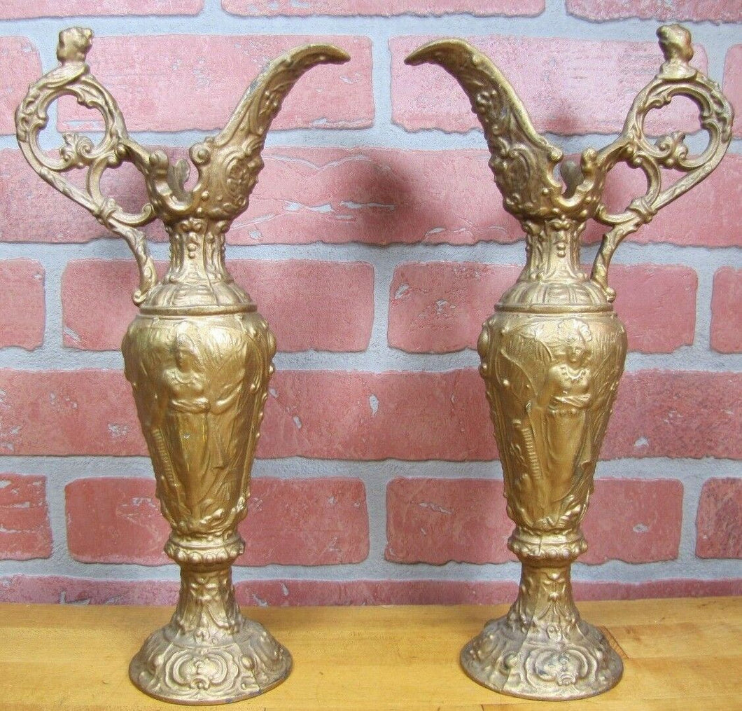 Antique Pair Decorative Arts Ewers Lovely Maidens Cherubs Art Nouveau