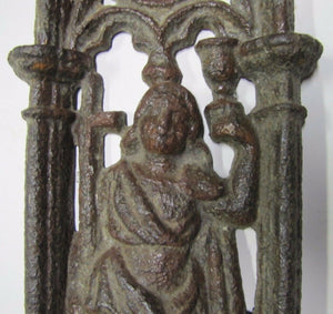 Antique CHURCH Marker Plaque Exquisite MAIDEN CROSS CHALICE Cast Iron Ornamental