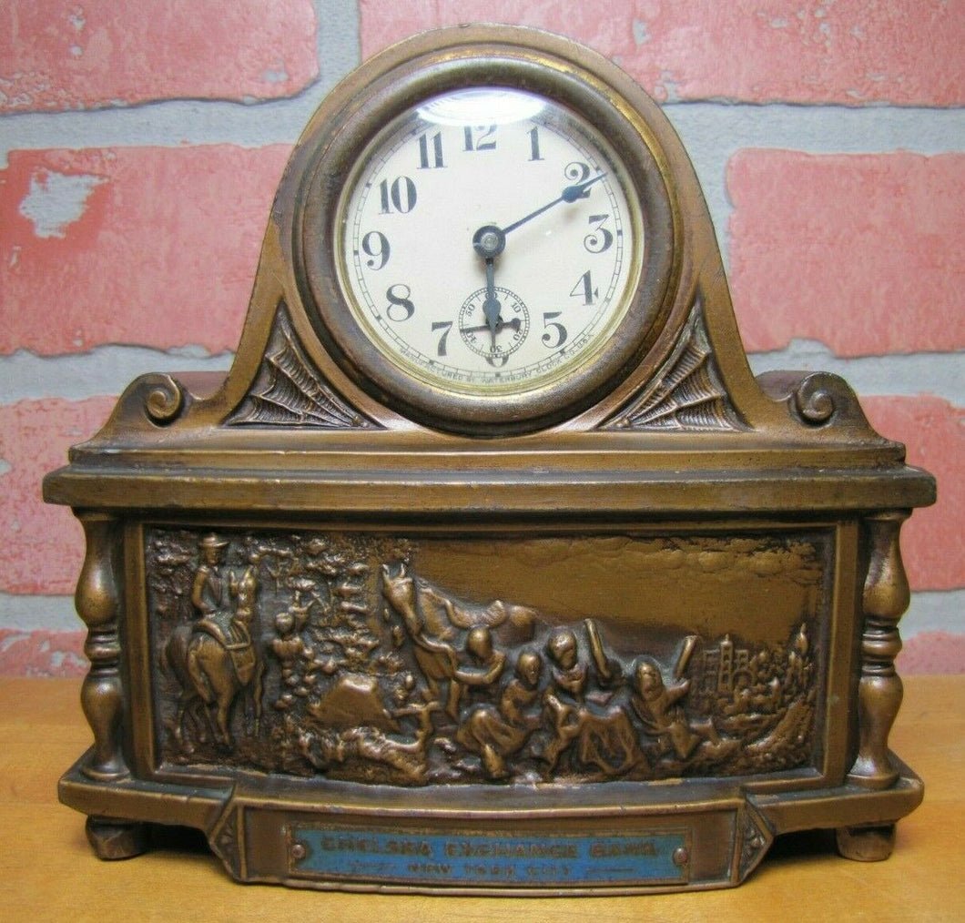 CHELSEA EXCHANGE BANK NEW YORK CITY Antique Advertising Clock Waterbury Co