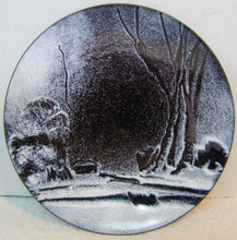 Load image into Gallery viewer, Mid Century GERTE HACKER Enamel Art WINTER SCENE Trinket Dish Tray Artwork
