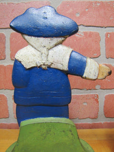 PILGRIM BOY Antique Doorstop Cast Iron Figural Decorative Art Statue Doorstopper