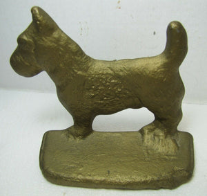 SCOTTIE DOG Old Bookend Doorstop Decorative Art Cast Metal Gold Paint