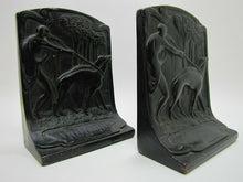 Load image into Gallery viewer, Huntress Greyhounds Whippets Forest Antique Bronze Clad Decorative Art Bookends
