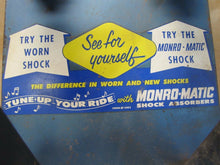 Load image into Gallery viewer, MONRO-MATIC SHOCK ABSORBERS Old Repair Shop Auto Parts Store Display Ad Sign
