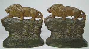 c1930 CROUCHING LION  Connecticut Foundry Bookends Decorative Art Statues
