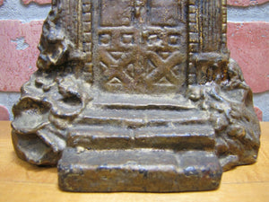DOOR Antique Cast Iron Figural Doorstop Bookend Entrance Way Steps Landscape
