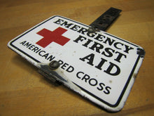Load image into Gallery viewer, Old Porcelain AMERICAN RED CROSS EMERGENCY FIRST AID Sign Plate Topper Ad
