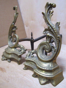 Old Andirons Brass Bronze Cast Iron Decorative Art Fire Dogs Fireplace Tools