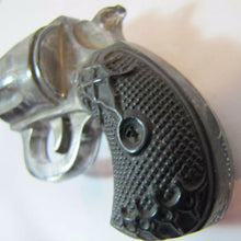 Load image into Gallery viewer, Antique Glass Gun Pistol Ornate Detailing Black Grips Silver Body Decorative Art
