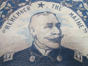 REMEMBER THE MAINE ADMIRAL DEWEY Old Tapestry Artwork Textile Decorative Arts