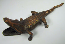 Load image into Gallery viewer, Old Alligator Ashtray Match Cigar Holder Sebring Fla Souvenir cast metal copper
