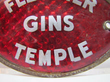 Load image into Gallery viewer, FLETCHER GINS TEMPLE Old Reflective Plate Topper Sign Texas Liquor Fuel Feed Ad
