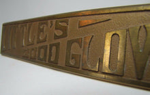 Load image into Gallery viewer, Antique LITTLE&#39;S GOOD GLOVES Brass Store Display Sign TORREY RB WORKS BATH MAINE
