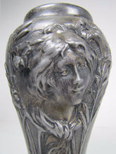 Load image into Gallery viewer, Antique Art Nouveau Maidens Vase silver plate ornate detailing signed Flamani

