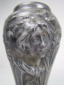 Antique Art Nouveau Maidens Vase silver plate ornate detailing signed Flamani