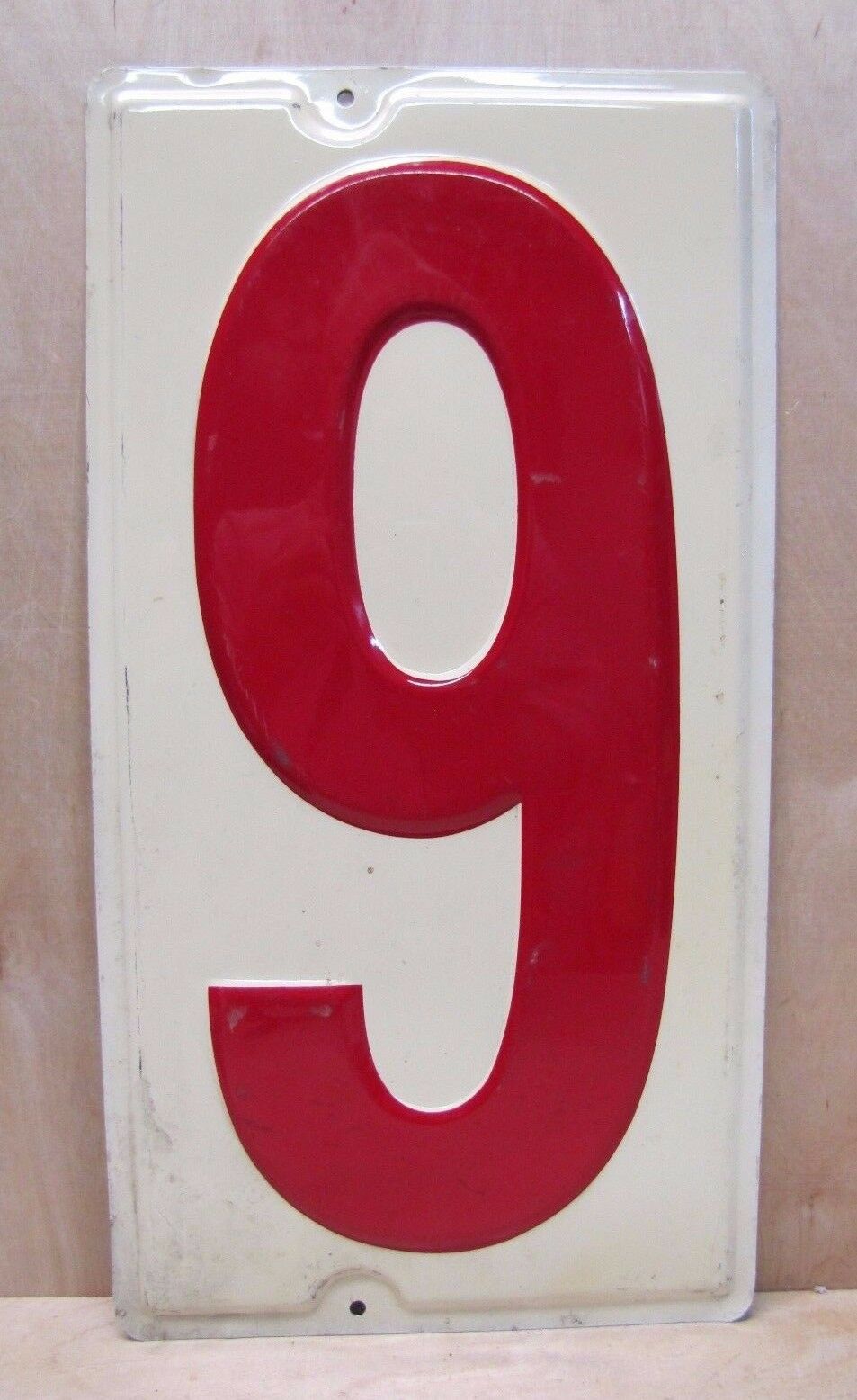 Gas Station Price # 9 Sign original vtg embossed large metal number nine six 9/6