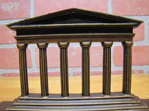 TEMPLE Antique Cast Iron Bookends Six Columns Detailed Decorative Art Book Ends