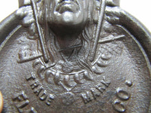 Load image into Gallery viewer, FLECK BROS INDIAN CHIEF Antique Cast Iron Advertising Tray PEACE PIPE TOMAHAWK
