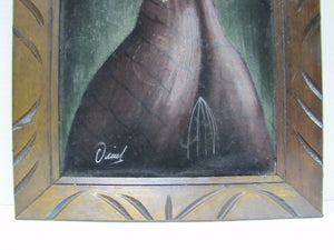 Vintage TURKEY on VELVET Oil Painting unusual framed signed retro Thanksgiving