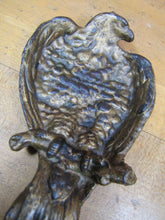 Load image into Gallery viewer, Antique PERCHED EAGLE Figural Tray Cast Iron Old Gold Paint Card Tip Trinket Art
