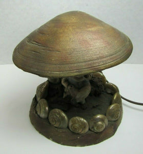 Old Folk Art Gnome Elf Troll w Swan Asbury Park New Jersey Souvenir Shell Lamp