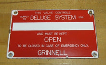 Load image into Gallery viewer, Old Porcelain GRINNELL DELUGE SYSTEM Sign Industrial Fire Safety Emergency Valve
