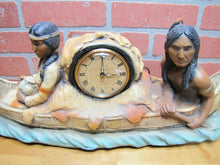 Load image into Gallery viewer, Old Chalkware Native American Indians Canoe Clock Decorative Arts Statue Large
