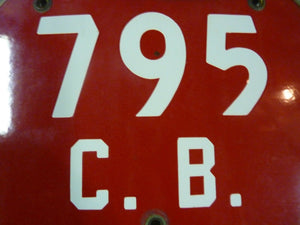 Old Porcelain 795 CB Sign Industrial Red White Bevel Edge Gas Oil Steampunk