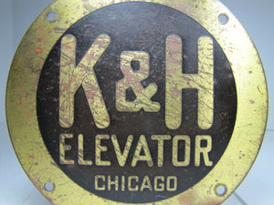 K&H ELEVATOR CHICAGO Old Plaque Sign Brass Bronze Industrial Hardware Ad